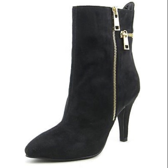 Black Suede Like Gold Zip Detail Boot NWOB - Picture 2 of 6